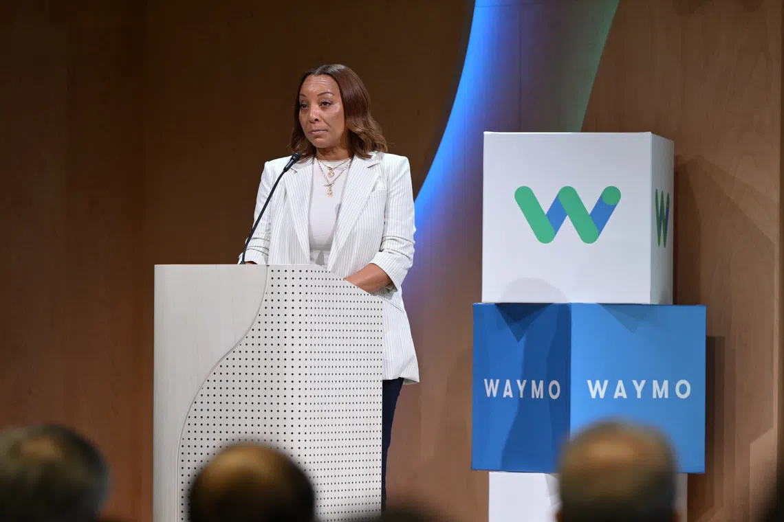 Waymo co-chief executive Tekedra Mawakana speaking at the event on Sept 18.