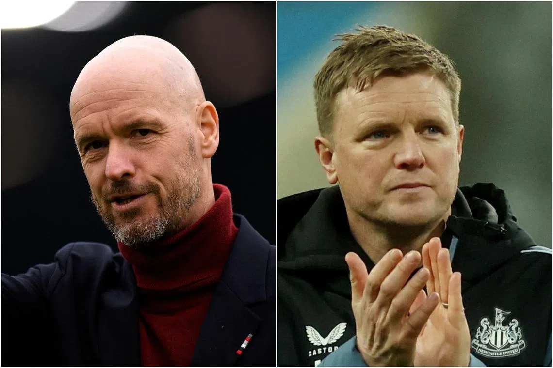 Manchester United manager Erik ten Hag (left) and Newcastle United manager Eddie Howe.