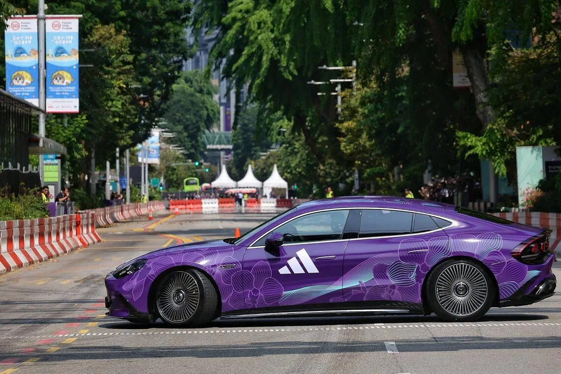 Mercedes F1 reserve driver Fred Vesti driving K-pop girl group Babymonster on a series of hot laps.