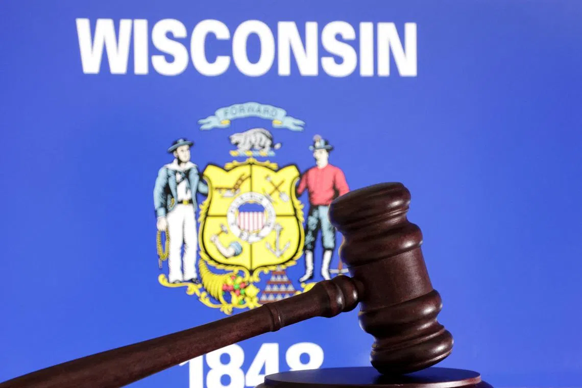 The flag of the U.S. state Wisconsin is seen in this illustration taken, August 21, 2024. REUTERS/Dado Ruvic/Illustration/File Photo