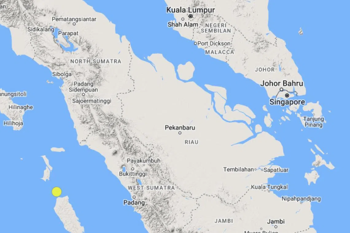 The National Environment Agency in Singapore detected a 6.7 magnitude quake at 4am on Tuesday, around 620km southwest of the island.