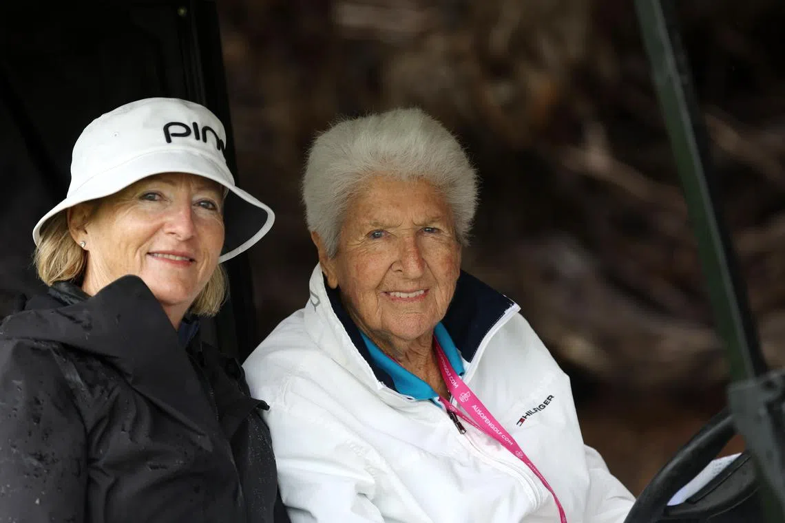 Dawn Fraser (right) at the Australian Open at the Victoria Golf Club in Melbourne on Nov 30, 2024.