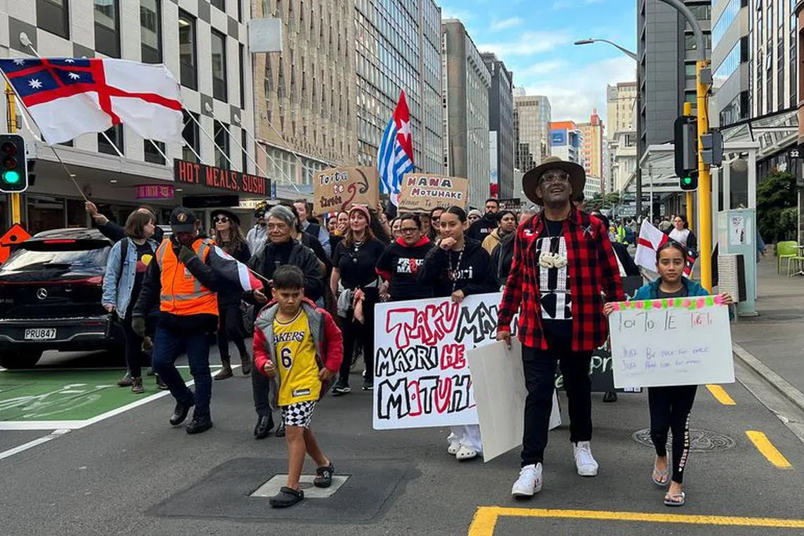 Rawiri Waititi takes part in a march lead by New Zealand political party Te Pati Maori to demonstrate against the incoming government and its policies, in Wellington, New Zealand, December 5, 2023. REUTERS/Lucy Craymer