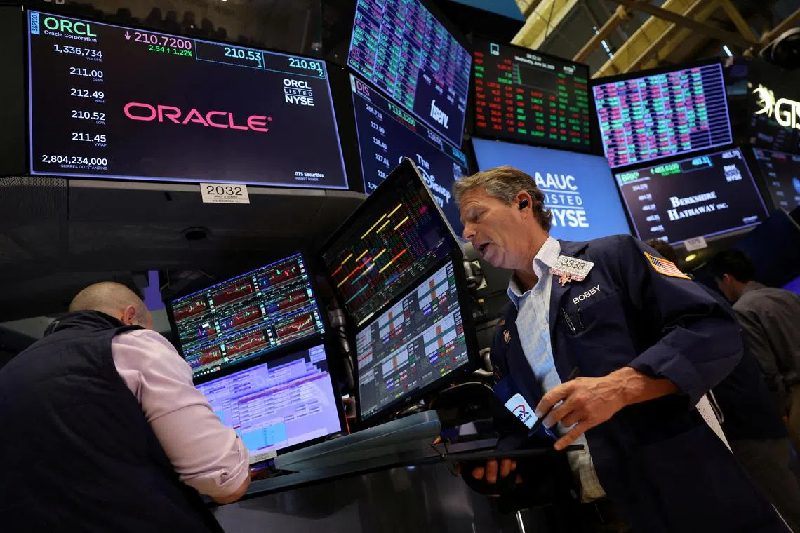 Traders working on the floor of the New York Stock Exchange in New York City.