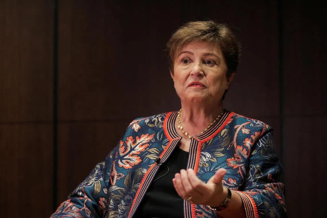 FILE PHOTO: IMF Managing Director Kristalina Georgieva speaks during an interview on the day she attends G20 Financial Summit, in Sao Paulo, Brazil, February 27, 2024. REUTERS/Carla Carniel/File Photo