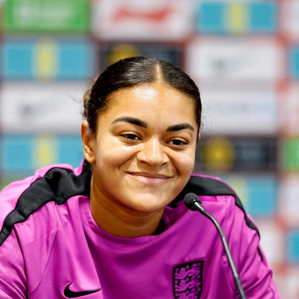 FILE PHOTO: Soccer Football - Women's International Friendly - England Press Conference - St. George's Park, Burton upon Trent, Britain - June 28, 2025 England's Jess Carter during the press conference Action Images via Reuters/Peter Cziborra/File Photo