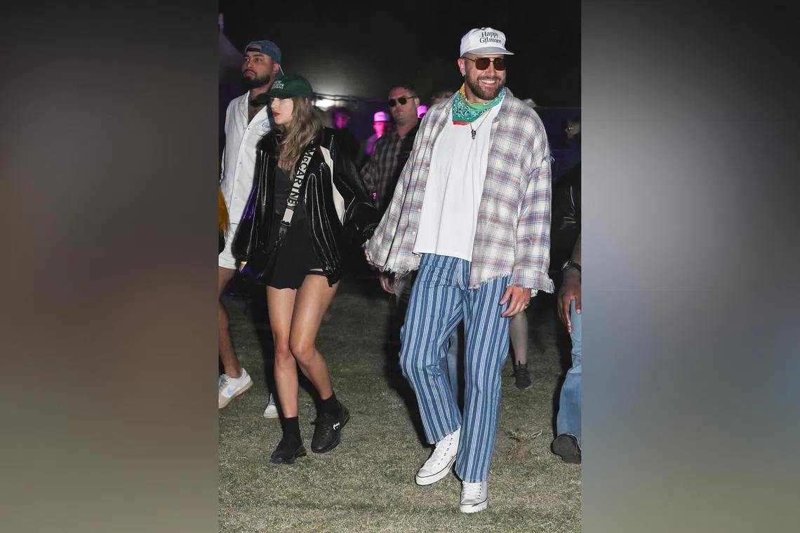 Taylor Swift and Travis Kelce at the Neon Carnival held during the Coachella Music and Arts Festival in California on April 13.