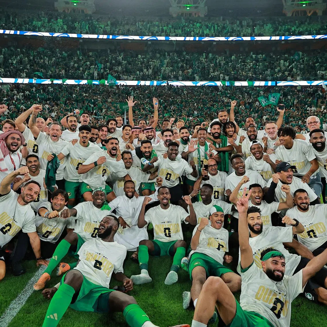 Soccer Football - FIFA World Cup - AFC Qualifiers - Group B - Saudi Arabia v Iraq - King Abdullah Sports City, Jeddah, Saudi Arabia - October 14, 2025 Saudi Arabia players celebrate after qualifying for the FIFA World Cup REUTERS/Stringer