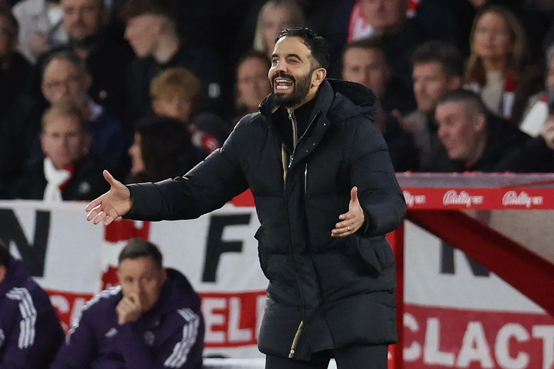 Soccer Football - Premier League - Nottingham Forest v Manchester United - The City Ground, Nottingham, Britain - November 1, 2025 Manchester United manager Ruben Amorim reacts REUTERS/Chris Radburn