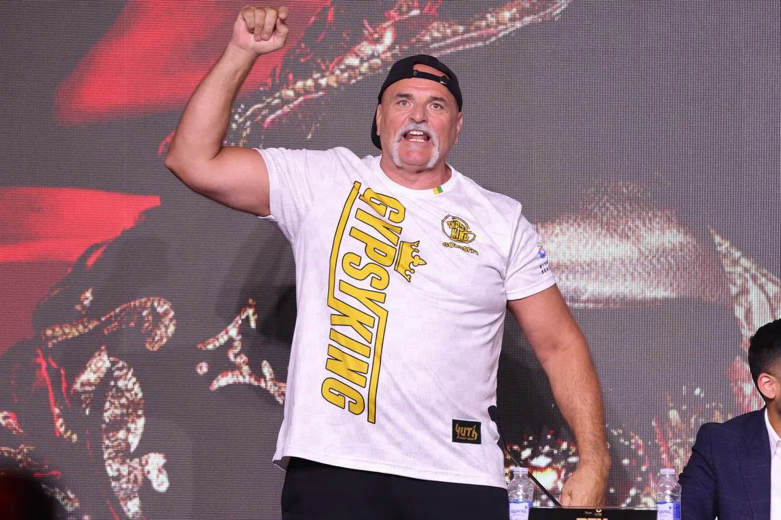 FILE PHOTO: Boxing - Tyson Fury v Francis Ngannou - Press Conference - Riyadh, Saudi Arabia - October 26, 2023 John Fury, father of Tyson Fury, reacts during the press conference REUTERS/Ahmed Yosri