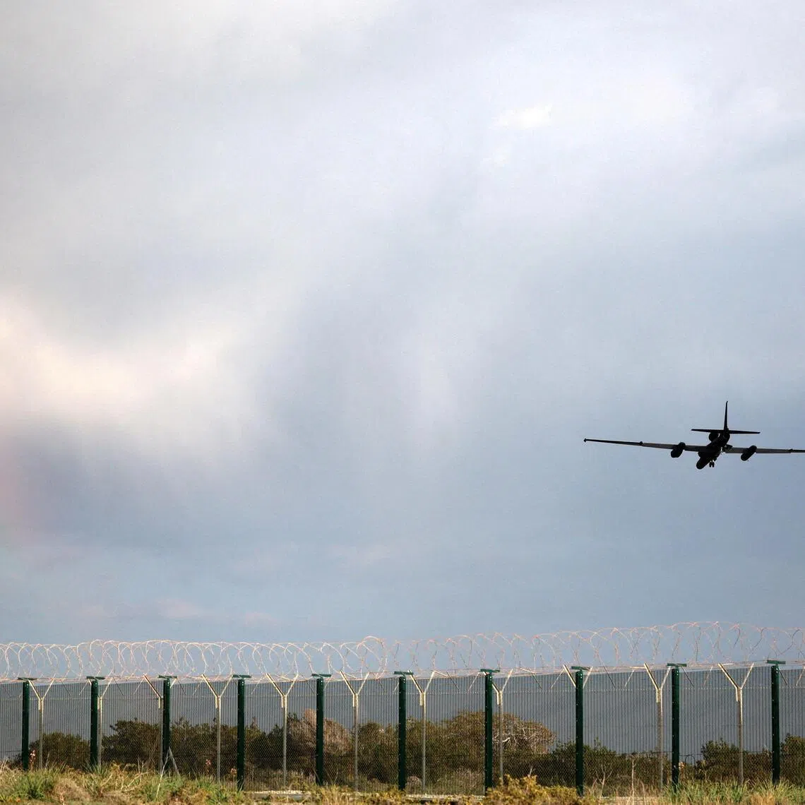 A U-2 aircraft taking off from RAF Akrotiri, a British sovereign base that was hit by a drone in Cyprus on March 7.