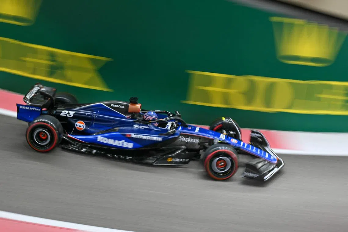 Williams' Thai driver Alexander Albon in  qualifying for the Abu Dhabi Formula One Grand Prix at the Yas Marina Circuit on Dec 7, 2024.