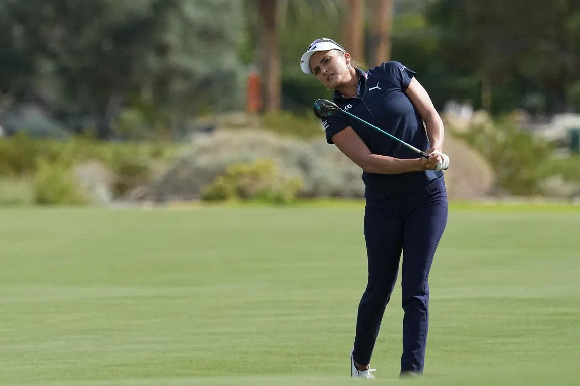 Oct 13, 2023; Las Vegas, Nevada, USA; Lexi Thompson hits from the fairway on the ninth hole during the second round of the Shriners Children's Open golf tournament at TPC Summerlin. Mandatory Credit: Ray Acevedo-USA TODAY Sports/ File Photo