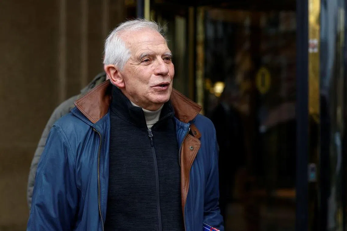 European Union Foreign Policy Chief Josep Borrell speaks to the media on the street, amid Russia's attack on Ukraine, in Kyiv, Ukraine February 6, 2024. REUTERS/Valentyn Ogirenko/File Photo