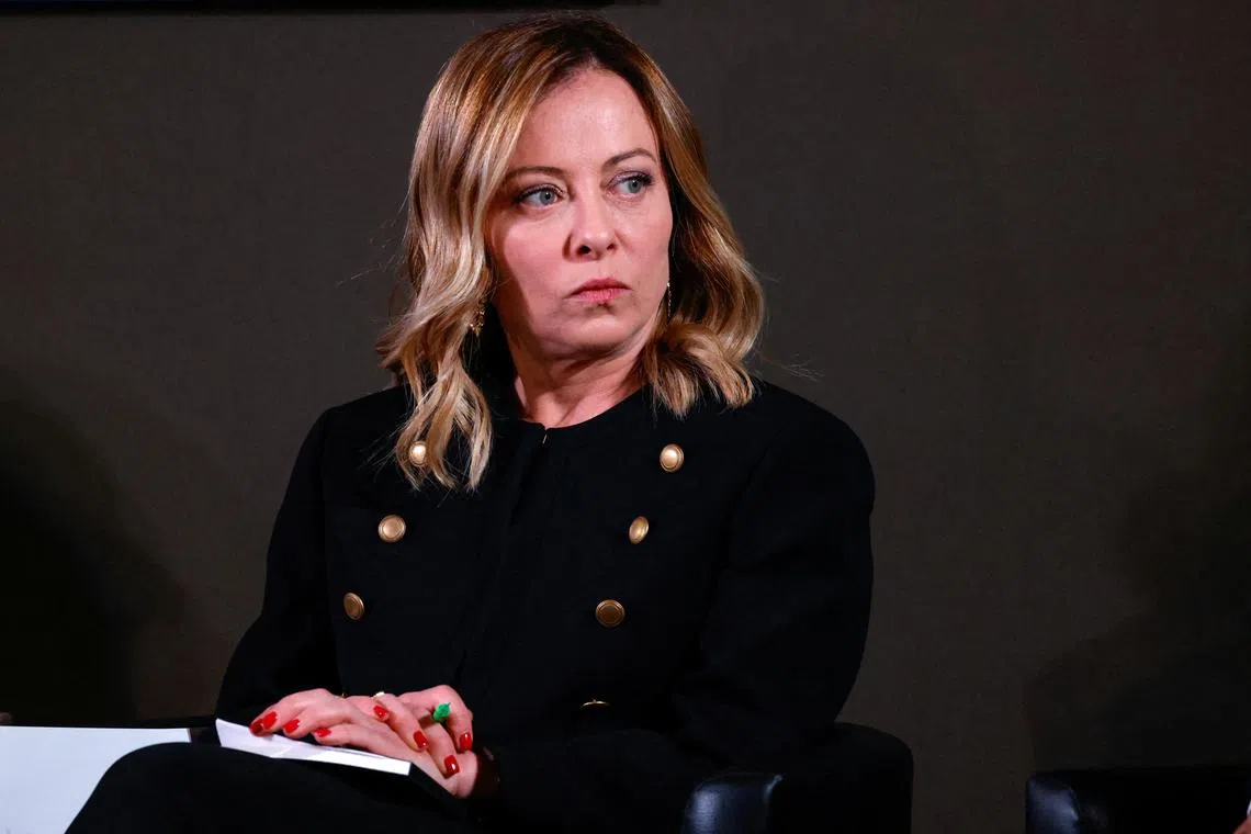 FILE PHOTO: Italian Prime Minister Giorgia Meloni participates in a scientific meeting in Rome, Italy April 5, 2024. REUTERS/Remo Casilli/File Photo