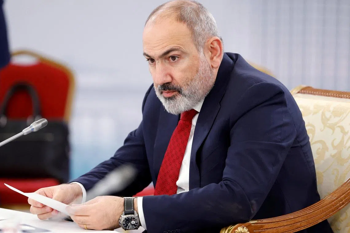 FILE PHOTO: Armenian Prime Minister Nikol Pashinyan attends a meeting of the Eurasian Intergovernmental Council of the Eurasian Economic Union (EAEU) countries in Almaty, Kazakhstan, February 2, 2024. Sputnik/Dmitry Astakhov/Pool via REUTERS/File Photo