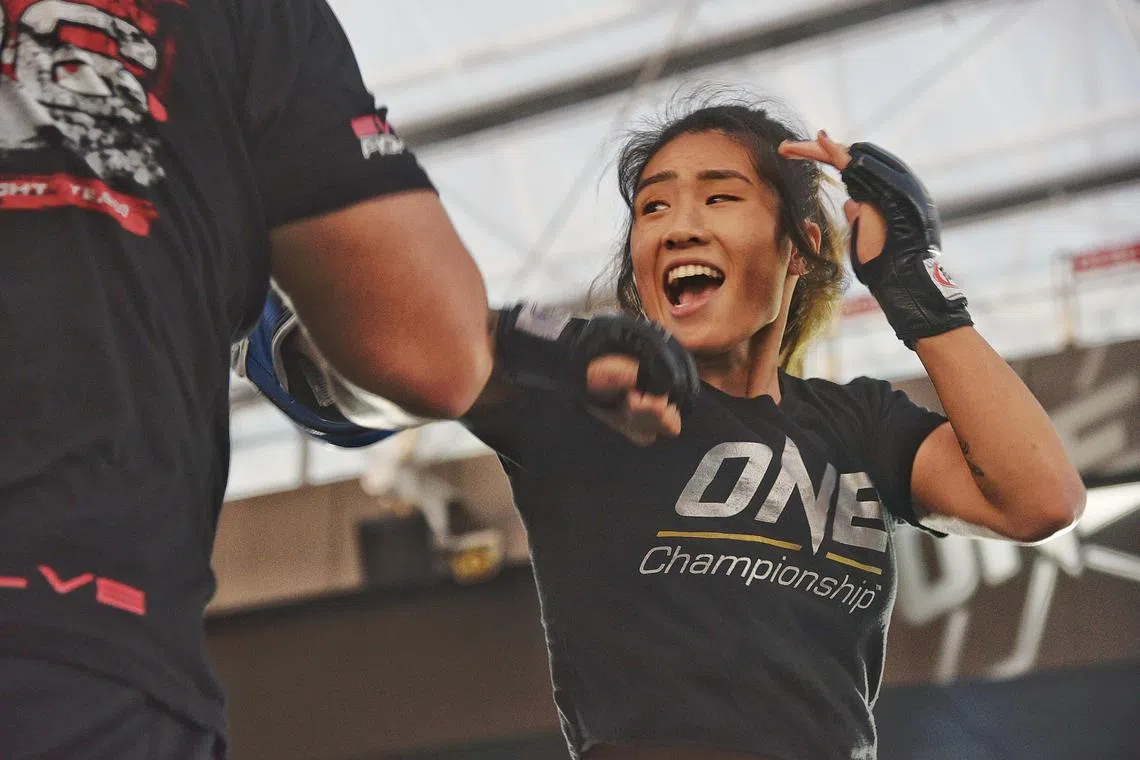 Angela Lee seen at OCBC Square at Sports Hub on 24 March 2022 during the Open workout ahead of mixed martial arts event One Championship X.