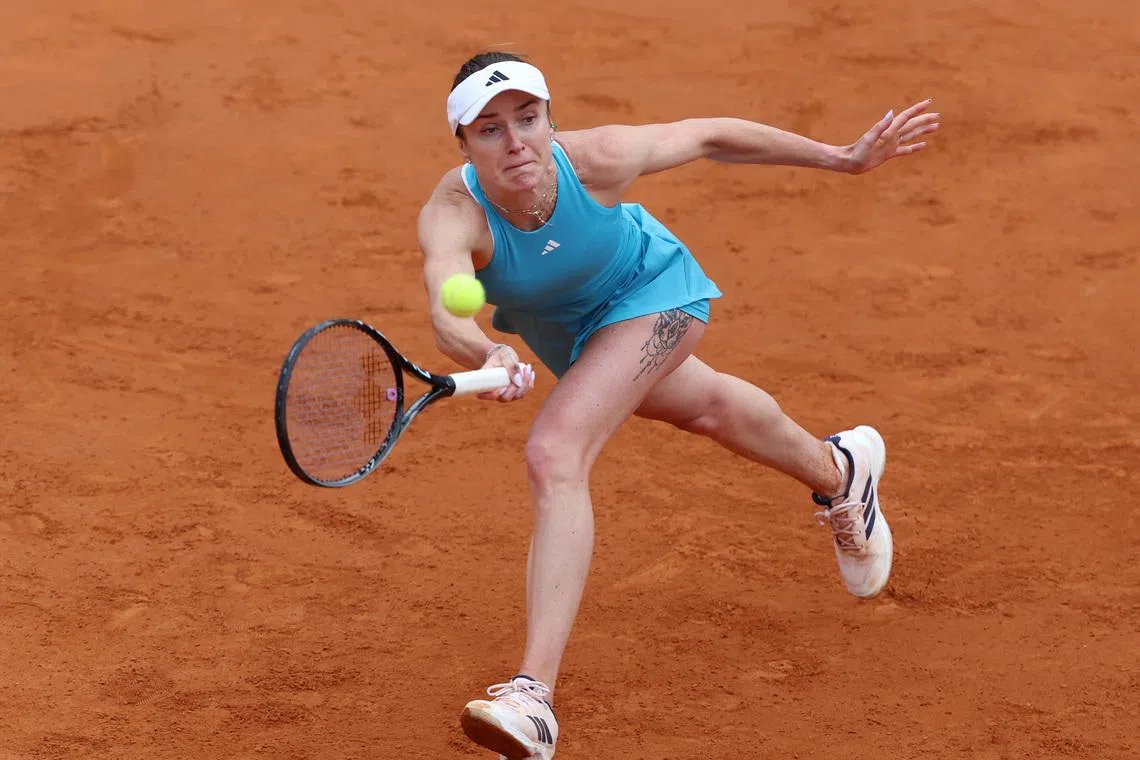 Tennis - Italian Open - Foro Italico, Rome, Italy - May 10, 2026 Ukraine's Elina Svitolina in action during her round of 32 match against Hailey Baptiste of the U.S. REUTERS/Ciro De Luca