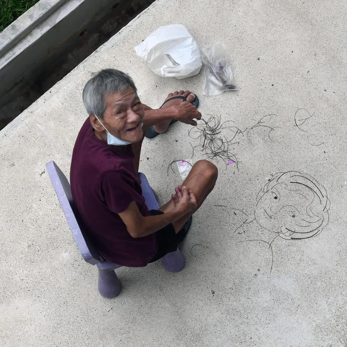 Retired hawker Y.L. Thien has been making art out of twigs in Pek Kio since 2020.