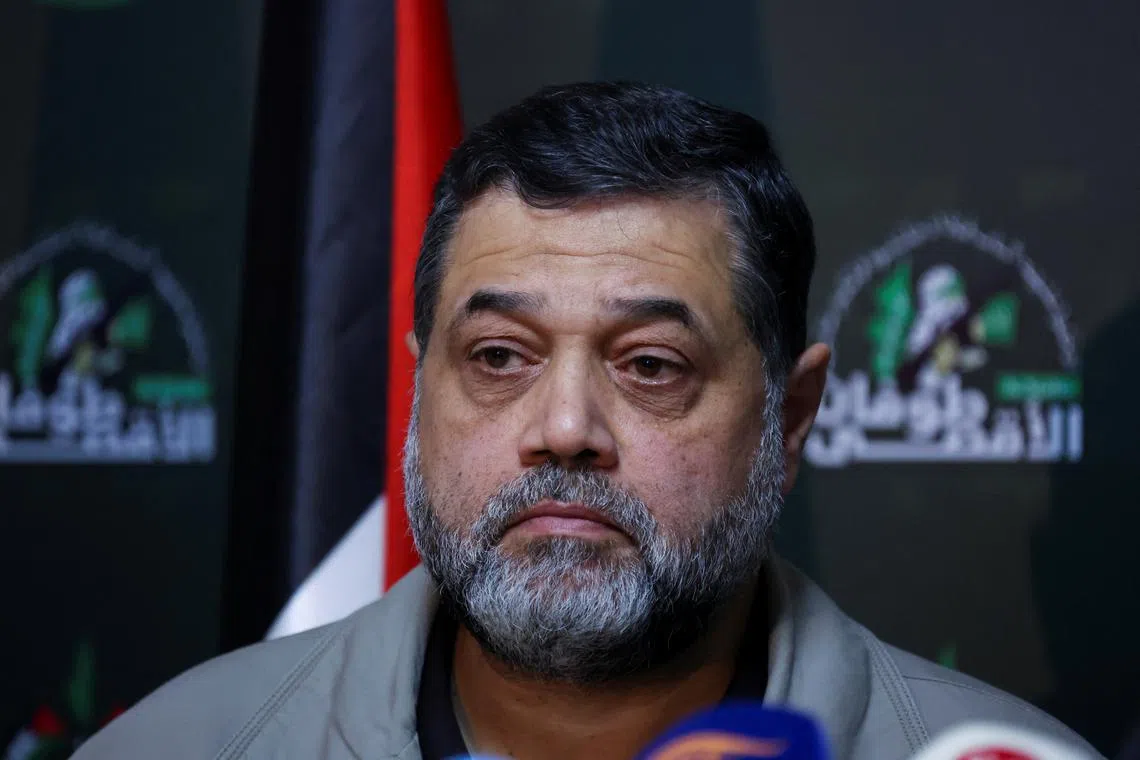 FILE PHOTO: Hamas official Osama Hamdan attends a news conference in Beirut, Lebanon November 8, 2023. REUTERS/Mohamed Azakir/FILE PHOTO