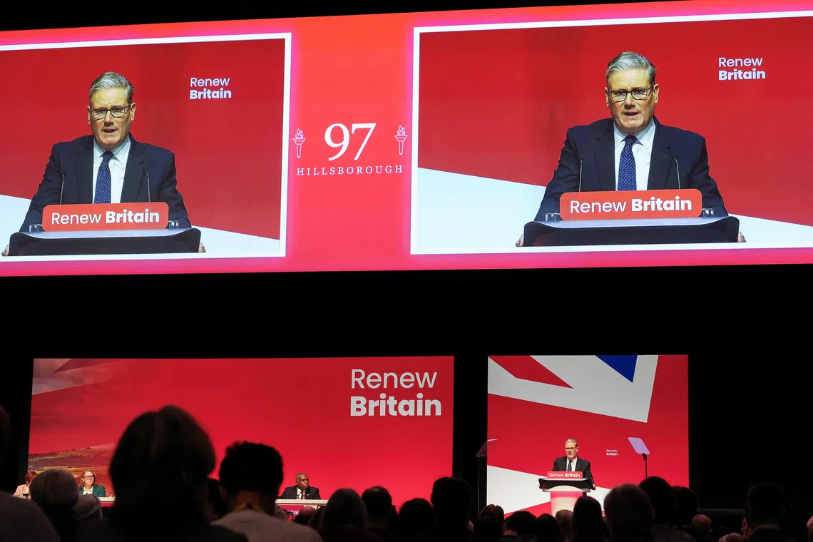 British Prime Minister Keir Starmer delivers his keynote speech at Britain's Labour Party's annual conference in Liverpool, Britain, September 28, 2025. REUTERS/Phil Noble