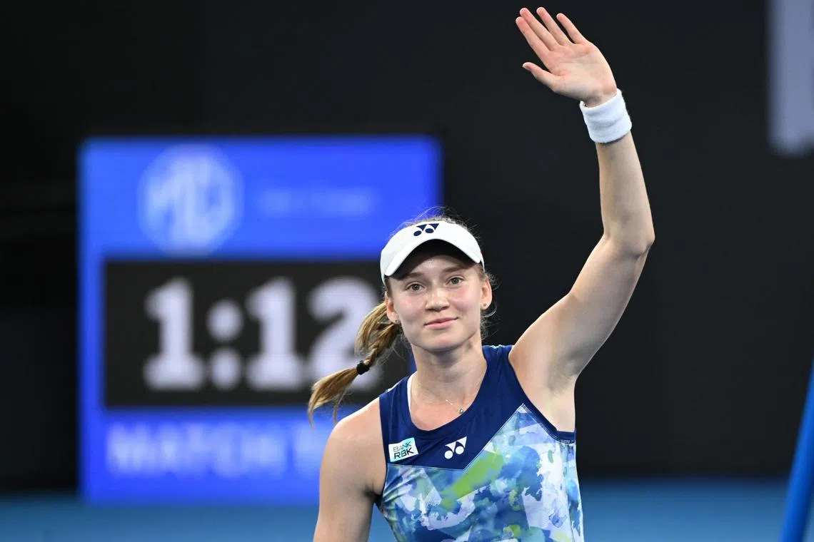Elena Rybakina of Kazakhstan celebrates winning the women's final of the 2024 Brisbane International against Aryna Sabalenka of Belarus at Queensland Tennis Centre in Brisbane on Jan 7.