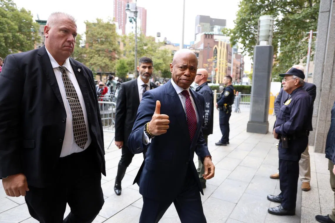 New York City Mayor Eric Adams arriving at Manhattan federal court on Sept 27 for his arraignment after he was charged over allegedly helping the Turkish government.