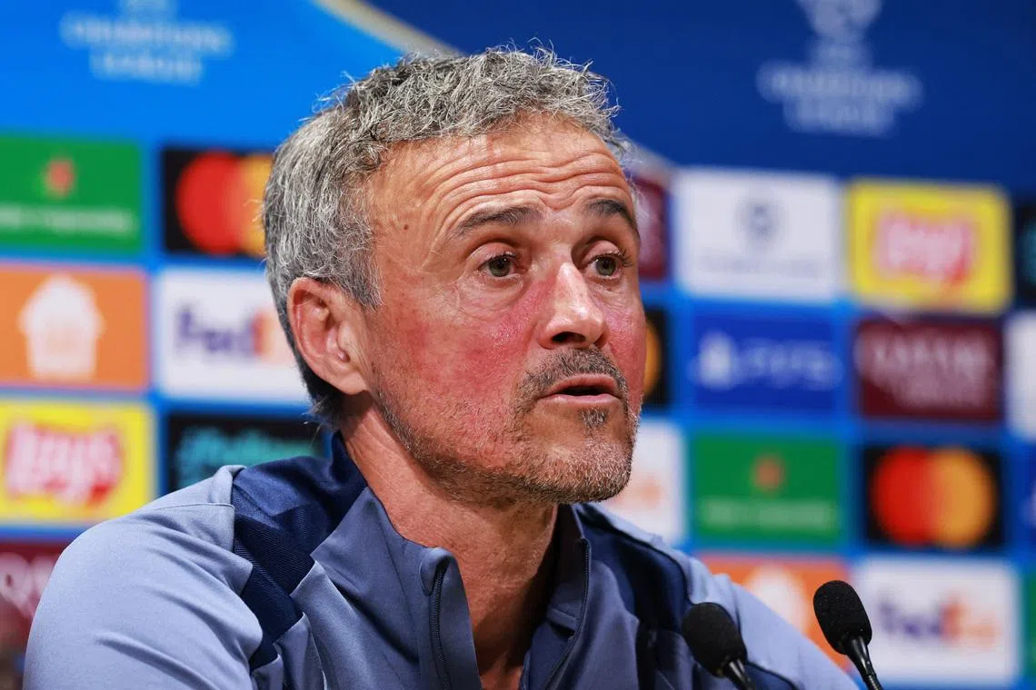 Soccer Football - UEFA Champions League - Paris St Germain Press Conference - Campus Paris St Germain, Poissy, France - April 7, 2026 Paris St Germain coach Luis Enrique during a press conference REUTERS/Stephanie Lecocq