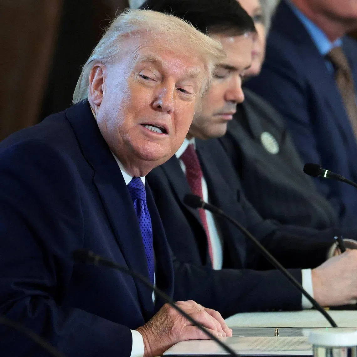 US President Donald Trump and Secretary of State Marco Rubio attending a meeting at the White House in Washington DC on Jan 9.