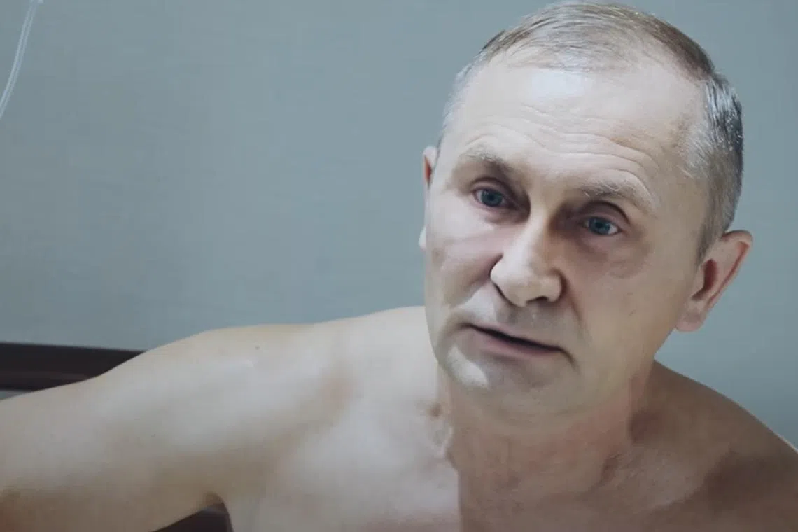 A screenshot from the movie Putin, which uses artificial intelligence to transplant the Russian leader's face onto an actor's body.