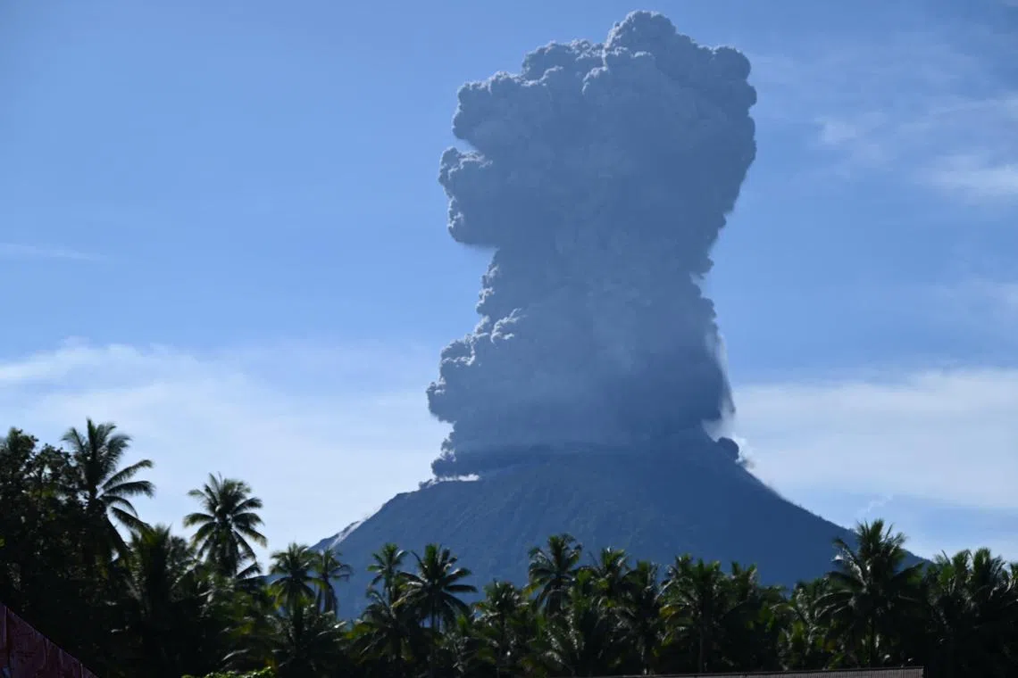 The volcano erupted at 9.12am for about five minutes, projecting ash into the sky as high as 5km, officials said.