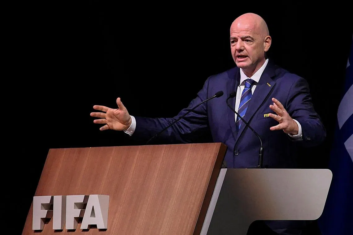 Fifa president Gianni Infantino speaks after his re-election during the 73rd Fifa Congress in Kigali, Rwanda, on Thursday.