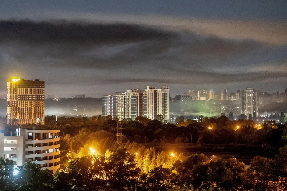 Smoke rises in Kyiv during a Russian missile strike on Aug 1.