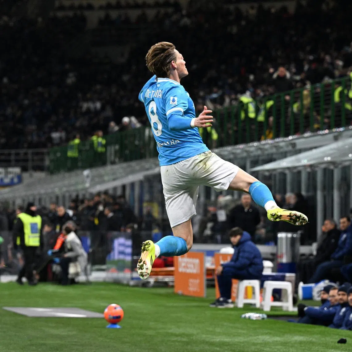 Soccer Football - Serie A - Inter Milan v Napoli - San Siro, Milan, Italy - January 11, 2026  Napoli's Scott McTominay celebrates scoring their first goal REUTERS/Jennifer Lorenzini