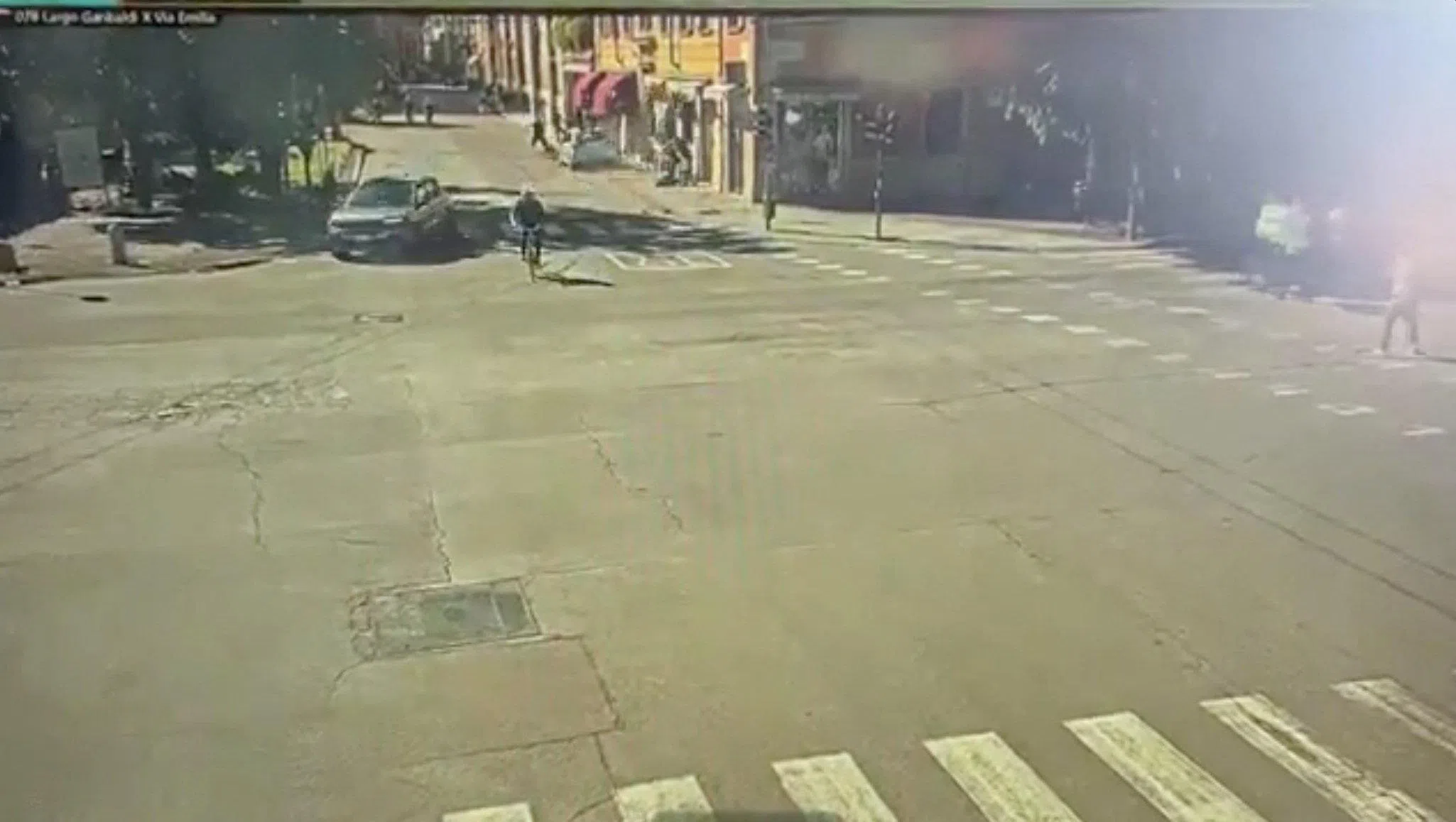 A verified CCTV screengrab shows a car ramming into pedestrians in Modena, Italy, on May 16.