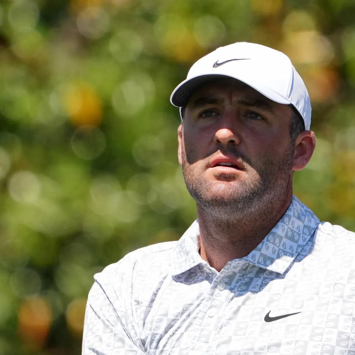 Apr 10, 2026; Augusta, Georgia, USA; Scottie Scheffler tees off on the ninth hole during the second round of the Masters Tournament at Augusta National Golf Club. Mandatory Credit: Michael Madrid-Imagn Images