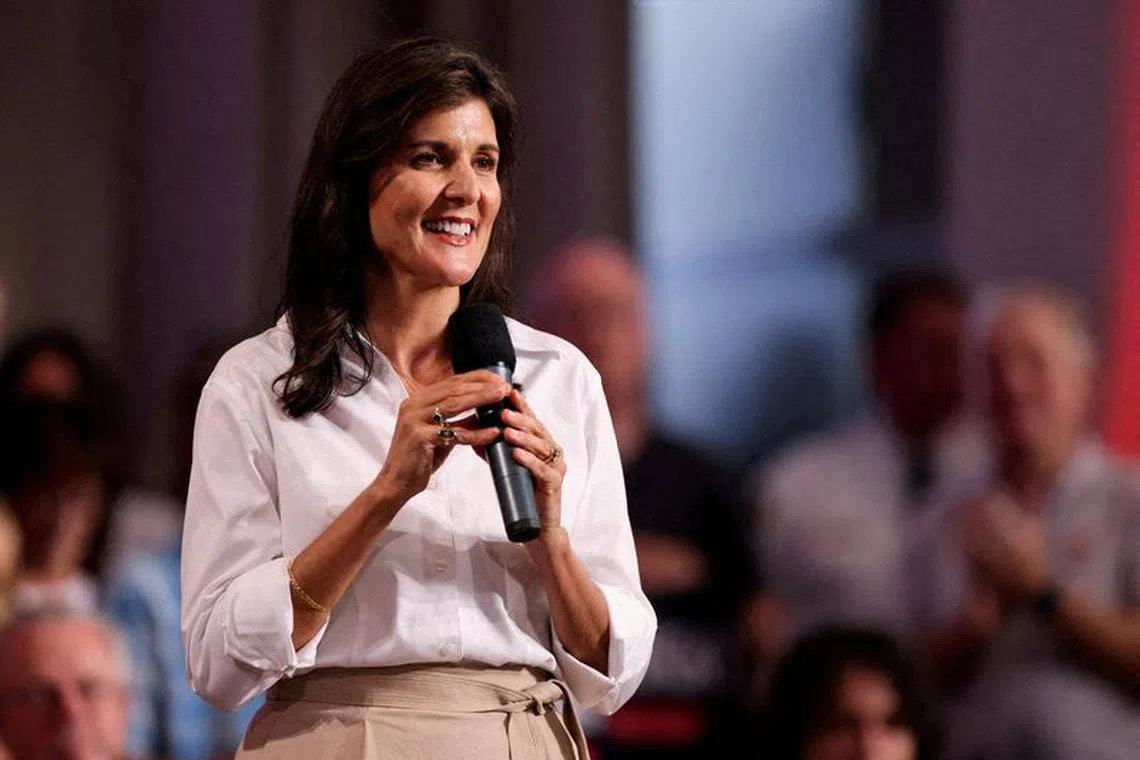 FILE PHOTO: Former U.S. Ambassador to the United Nations and Republican presidential candidate Nikki Haley attends a town hall in Indian Land, South Carolina, U.S. August 28, 2023.  REUTERS/Sam Wolfe/File Photo