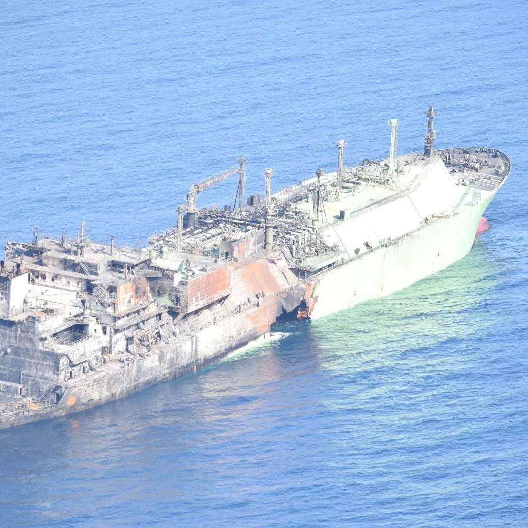 FILE PHOTO: A Russian LNG tanker, Arctic Metagaz, damaged earlier this month, floats in international waters in the Mediterranean Sea between Malta and the Italian islands of Lampedusa and Linosa, in this handout picture released on March 13, 2026. Marina Militare/Handout via REUTERS/ File Photo