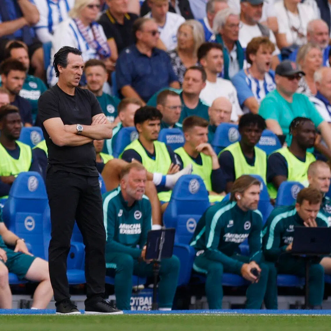 Aston Villa manager Unai Emery during their 4-0 Premier League drubbing by Brighton on Aug 23..