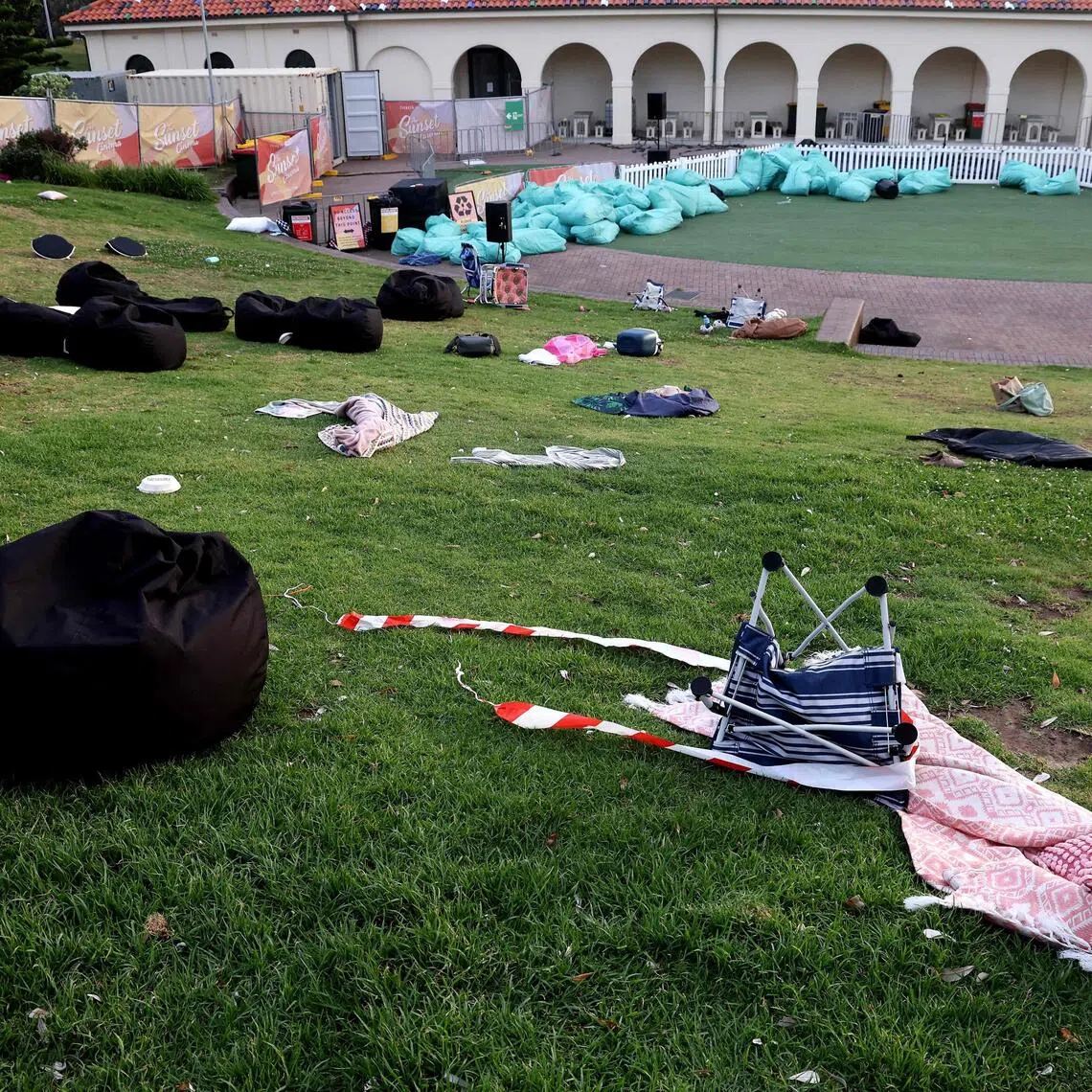 Belongings of members of the Jewish community are seen at the scene of a shooting at Bondi Beach in Sydney on Dec 15, 2025.