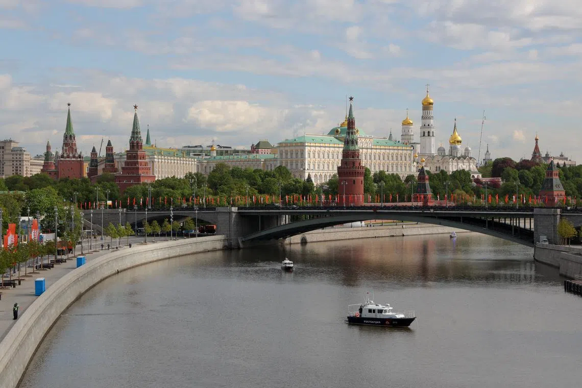 FILE PHOTO: A general view shows the Kremlin on the bank of the Moskva River in central Moscow, Russia, May 7, 2025. REUTERS/Anton Vaganov/ File Photo