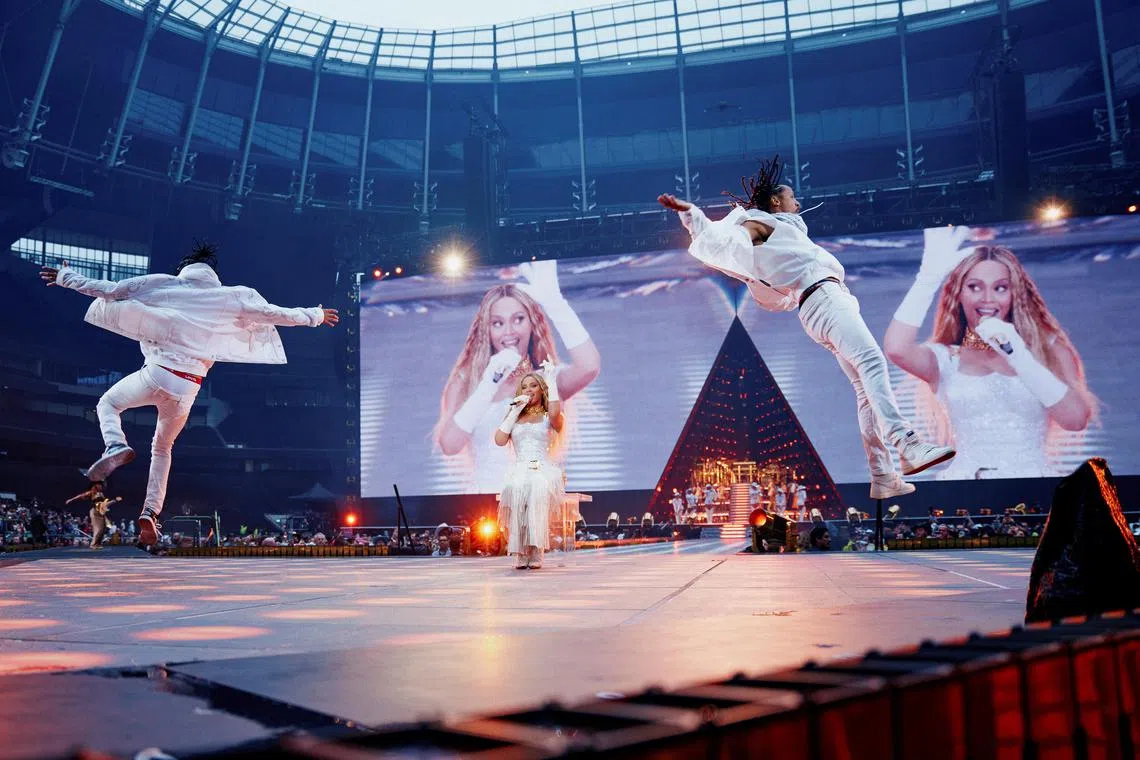 Beyonce performs at her European Cowboy Carter tour in London on June 5. 