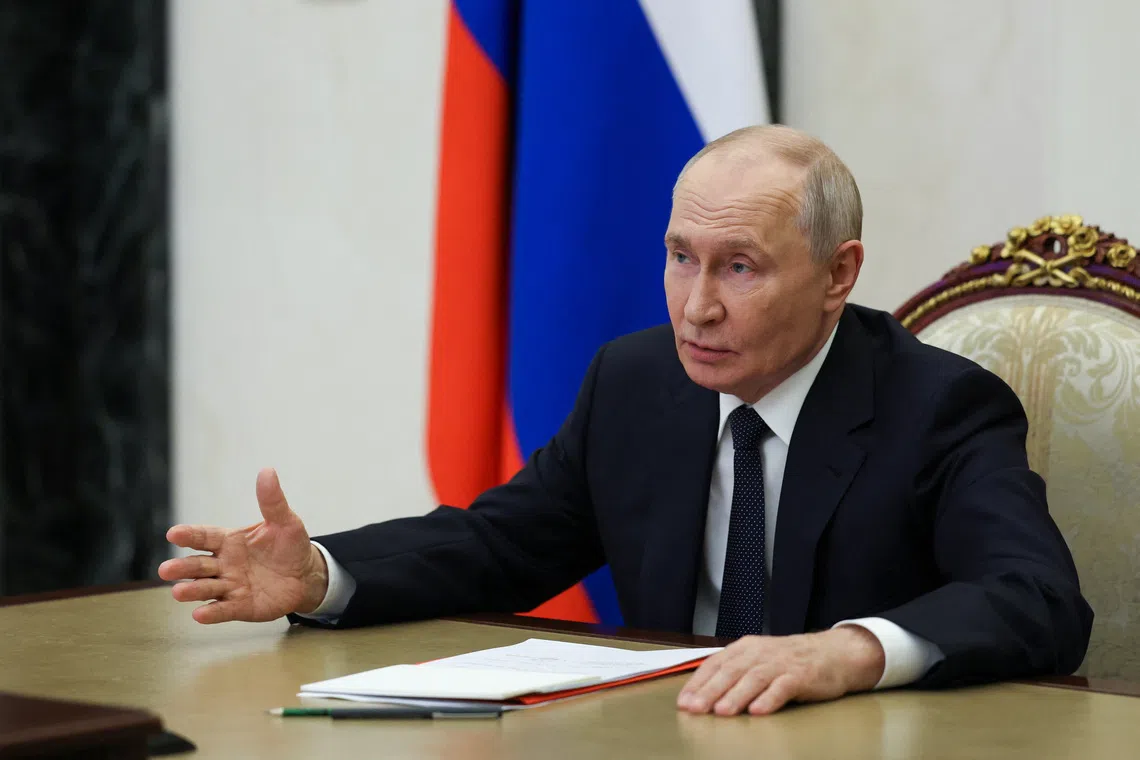 Russian President Vladimir Putin chairs a meeting with members of the Security Council via a video link in Moscow, Russia, October 7, 2026. Sputnik/Vyacheslav Prokofiev/Pool via REUTERS