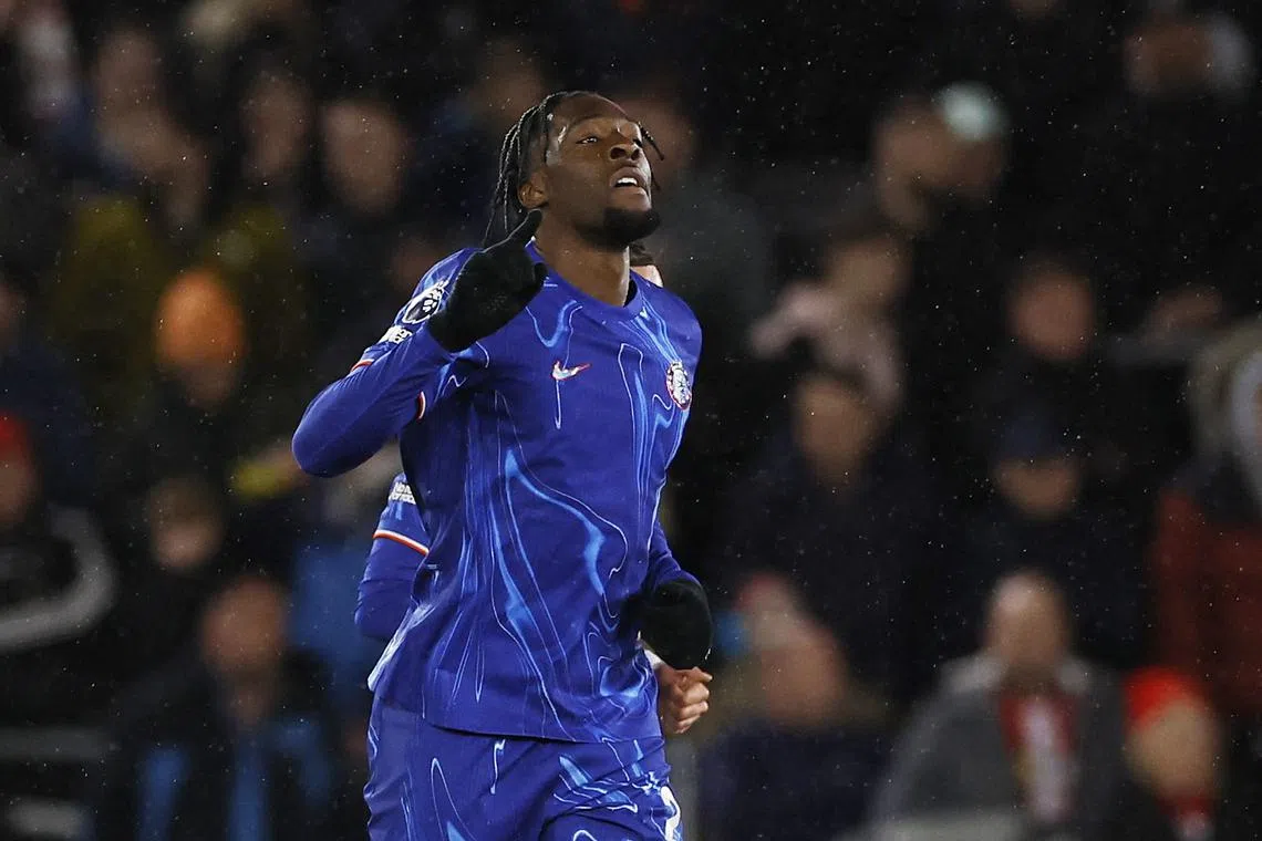 FILE PHOTO: Soccer Football - Premier League - Southampton v Chelsea - St Mary's Stadium, Southampton, Britain - December 4, 2024 Chelsea's Axel Disasi celebrates scoring their first goal Action Images via Reuters/Andrew Couldridge/File Photo