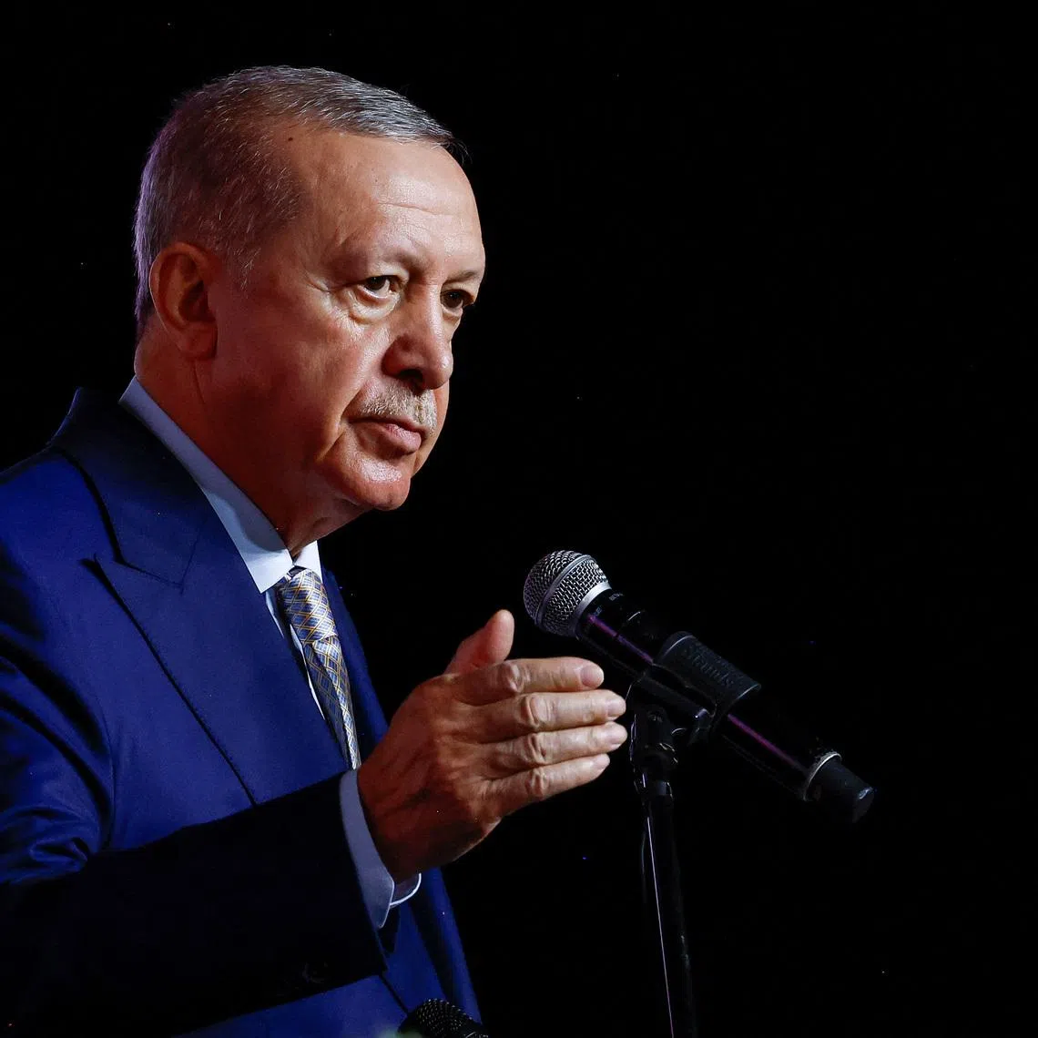 Turkey's President Tayyip Erdogan speaks to the media at the end of the G20 Leaders' Summit in Johannesburg, South Africa, November 23, 2025. REUTERS/Thomas Mukoya