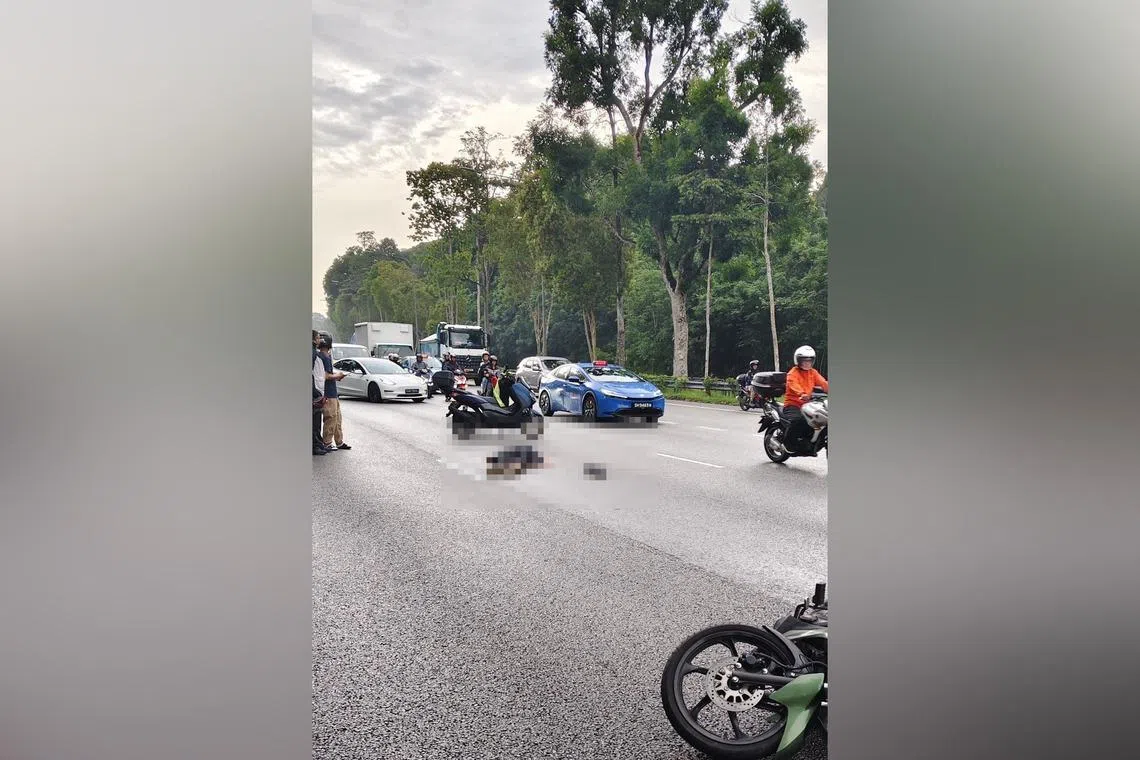 A 34-year-old male motorcyclist was pronounced dead at the scene by an SCDF paramedic.