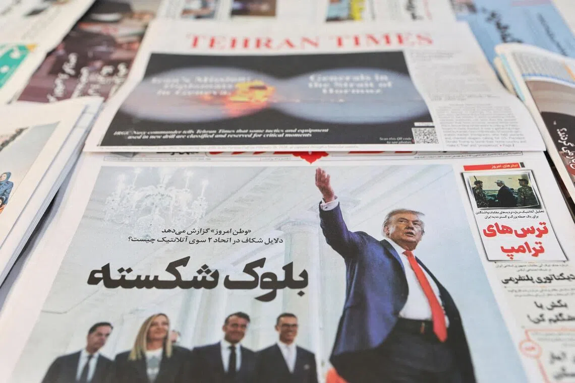 An Iranian newspaper with a cover photo of US President Donald Trump, in Tehran, Iran, on Feb 17. 