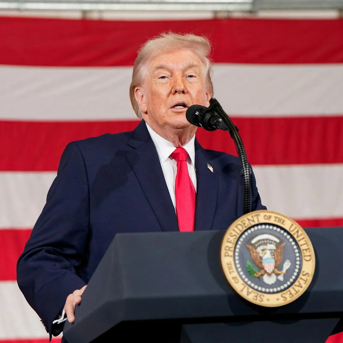 U.S. President Donald Trump speaks during a visit at Fort Bragg, North Carolina, U.S., February 13, 2026. REUTERS/Elizabeth Frantz
