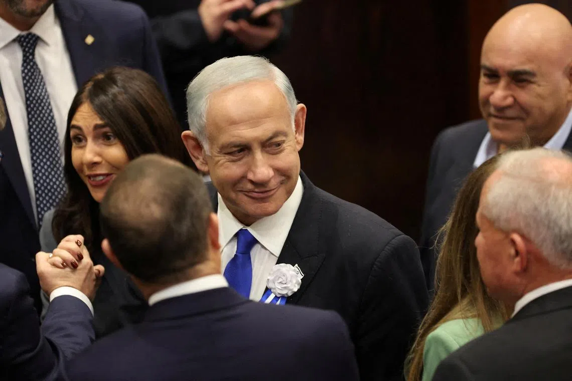 Israeli Prime Minister-designate Benjamin Netanyahu during the swearing-in ceremony for the new Israeli parliament, in Jerusalem, on Nov 15, 2022.