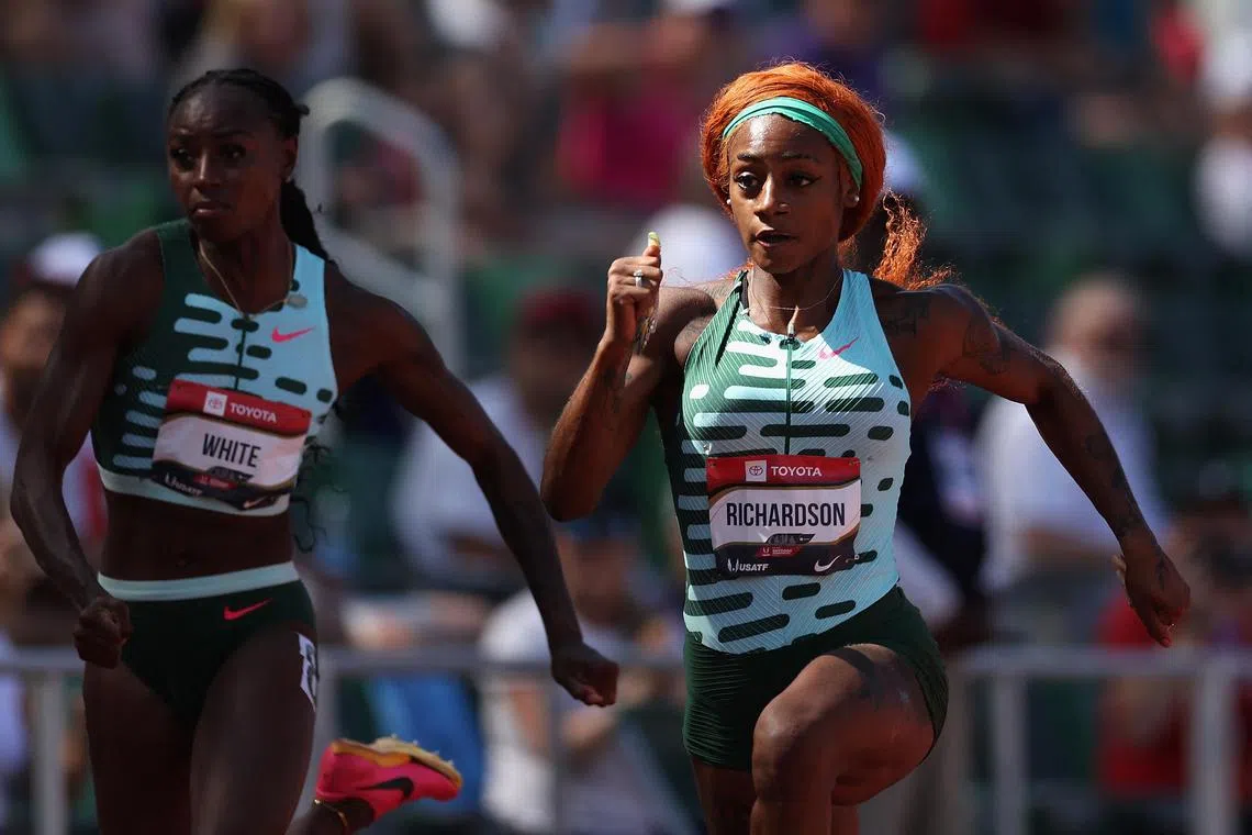 Sha'Carri Richardson competing in the women's 100m at the USATF Outdoor Championships on Thursday in Eugene, Oregon.